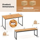 Tangkula 3 Pieces Outdoor Dining Set for 6 People, 55 inch Rectangle Patio Table & 2 Benches with Acacia Wood Tabletop