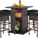 Tangkula 5 Piece Outdoor Rattan Bar Set, Patio Bar Furniture with 4 Cushions Stools and Smooth Top Table