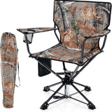 Tangkula Swivel Camping Chair, Portable Lawn Chair with Cup Holder, Storage Pocket, Carrying Bag