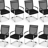 Tangkula Stackable Conference Chairs Set of 4/8/12, Mid Back Office Guest Chairs with Mesh Fabric & Sled Base