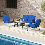 Tangkula 4 Piece Patio Furniture Set, Heavy Duty Outdoor Conversation Set with Soft Padded Cushions & Waist Pillows