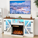 Tangkula 58” Fireplace TV Stand with 23” 3-Side Glass Electric Fireplace