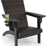 Tangkula Patio Wicker Adirondack Chair, HDPE Lounge Chair w/Rattan Padded Seat & Back