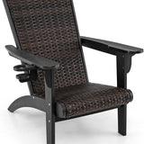 Tangkula Patio Wicker Adirondack Chair, HDPE Lounge Chair w/Rattan Padded Seat & Back