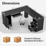 Tangkula L-Shaped Desk, 66" x 66" Corner Computer Desk with Drawers and Storage Cabinet