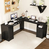 Tangkula L-Shaped Desk, 66" x 66" Corner Computer Desk with Drawers and Storage Cabinet