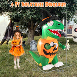 Tangkula 6 FT Halloween Inflatables Pumpkin Dinosaur with Witch Hat, Hook Hand & Built-in LED Lights