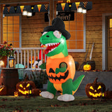 Tangkula 6 FT Halloween Inflatables Pumpkin Dinosaur with Witch Hat, Hook Hand & Built-in LED Lights