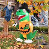 Tangkula 6 FT Halloween Inflatables Pumpkin Dinosaur with Witch Hat, Hook Hand & Built-in LED Lights