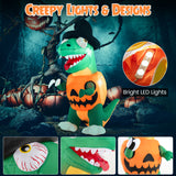 Tangkula 6 FT Halloween Inflatables Pumpkin Dinosaur with Witch Hat, Hook Hand & Built-in LED Lights