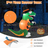 Tangkula 6 FT Halloween Inflatables Pumpkin Dinosaur with Witch Hat, Hook Hand & Built-in LED Lights