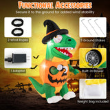 Tangkula 6 FT Halloween Inflatables Pumpkin Dinosaur with Witch Hat, Hook Hand & Built-in LED Lights