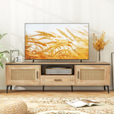 Tangkula Boho TV Stand for 65 Inch TVs, Mid Century Modern Media Entertainment Center with Drawer