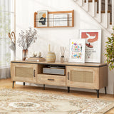 Tangkula Boho TV Stand for 65 Inch TVs, Mid Century Modern Media Entertainment Center with Drawer