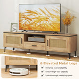 Tangkula Boho TV Stand for 65 Inch TVs, Mid Century Modern Media Entertainment Center with Drawer