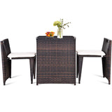 Tangkula 3 PCS Outdoor Rattan Dining Set (Brown)