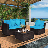 Tangkula Patio Rattan Sofa Set, Outdoor Wicker Sectional Furniture Set