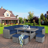 7 Pieces Patio Furniture Set, Outdoor Sectional Rattan Sofa Set with Cushions