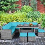 7 Pieces Patio Furniture Set, Outdoor Sectional Rattan Sofa Set with Cushions