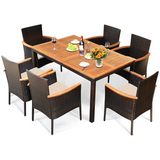 Tangkula 7 Pieces Outdoor Dining Set, Patiojoy Wicker Conversation Set