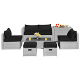 8-Piece Patio Wicker Furniture Set, Coffee Table, 2 Ottomans, 2 Armless Sofas & 2 Corner Sofas