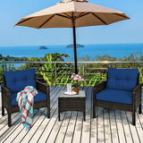 Tangkula 3 Pieces Patio Furniture Set Outdoor Rattan Wicker Coffee Table & Chairs Set with Seat Cushions