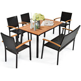 Tangkula 6 Pieces Patio Dining Table and Chairs, Includes All Weather Heavy Duty Acacia Wood Dining Table with Umbrella Hole