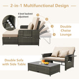 Tangkula Patio Rattan Daybed, Patiojoy Wicker Loveseat Sofa with 4-Postion Adjustable Backrest, Storage Ottoman, Cushions