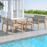 Tangkula 4 Pieces Outdoor Furniture Set, Acacia Wood Frame Sofa Set w/Rattan Seat & Back