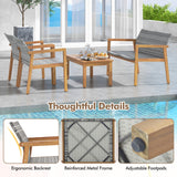 Tangkula 4 Pieces Outdoor Furniture Set, Acacia Wood Frame Sofa Set w/Rattan Seat & Back