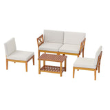 Tangkula 5 Pieces Acacia Wood Patio Furniture Set, Outdoor Sectional Conversation Set with Cushions