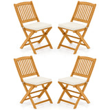 Tangkula 2 Pieces Folding Outdoor Dining Chairs, Acacia Wood Patio Chairs with Soft Cushions