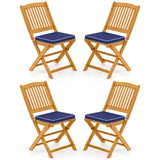 Tangkula 2 Pieces Folding Outdoor Dining Chairs, Acacia Wood Patio Chairs with Soft Cushions