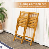 Tangkula 2 Pieces Folding Outdoor Dining Chairs, Acacia Wood Patio Chairs with Soft Cushions