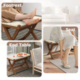 Tangkula Folding Natural Rattan Ottoman, Saddle Footrest Stool with Hand-Woven Seat & X-Shaped Teak Wood Frame