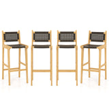 Tangkula Teak Wood Bar Chair, 30” Rattan Bar Stool with Backrest & Footrest