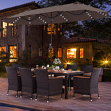 Tangkula 11 Pieces Patio Dining Set with 15ft Double-Sided LED Patio Umbrella (Base Included)