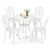 Tangkula 5 Pieces Cast Aluminum Outdoor Dining Set, Round Dining Table with 2.5” Umbrella Hole & 4 Armchairs