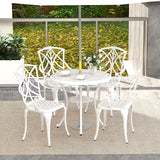 Tangkula 5 Pieces Cast Aluminum Outdoor Dining Set, Round Dining Table with 2.5” Umbrella Hole & 4 Armchairs