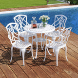 Tangkula 5 Pieces Cast Aluminum Outdoor Dining Set, Round Dining Table with 2.5” Umbrella Hole & 4 Armchairs