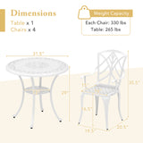 Tangkula 5 Pieces Cast Aluminum Outdoor Dining Set, Round Dining Table with 2.5” Umbrella Hole & 4 Armchairs