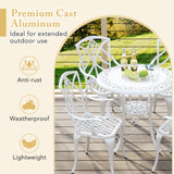 Tangkula 5 Pieces Cast Aluminum Outdoor Dining Set, Round Dining Table with 2.5” Umbrella Hole & 4 Armchairs