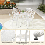 Tangkula 5 Pieces Cast Aluminum Outdoor Dining Set, Round Dining Table with 2.5” Umbrella Hole & 4 Armchairs