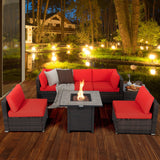 Tangkula 7 Piece Patio Furniture Set with Fire Pit Table, 30 Inches 50,000 BTU Propane Fire Pit Table