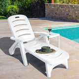 Outdoor Chaise Lounge Chair, Adjustable 5-Posistion Recliner Chair with Built-in Wheels