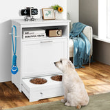 Tangkula Dog Food Storage Cabinet with Stainless Steel Double Pull Out Raised Dog Bowls for Feeding & Watering Supplies