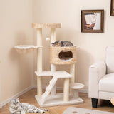 Tangkula Modern Cat Tree, 50" Multi-Level Cat Tower with Cattail Fluff Condo & Top Perch