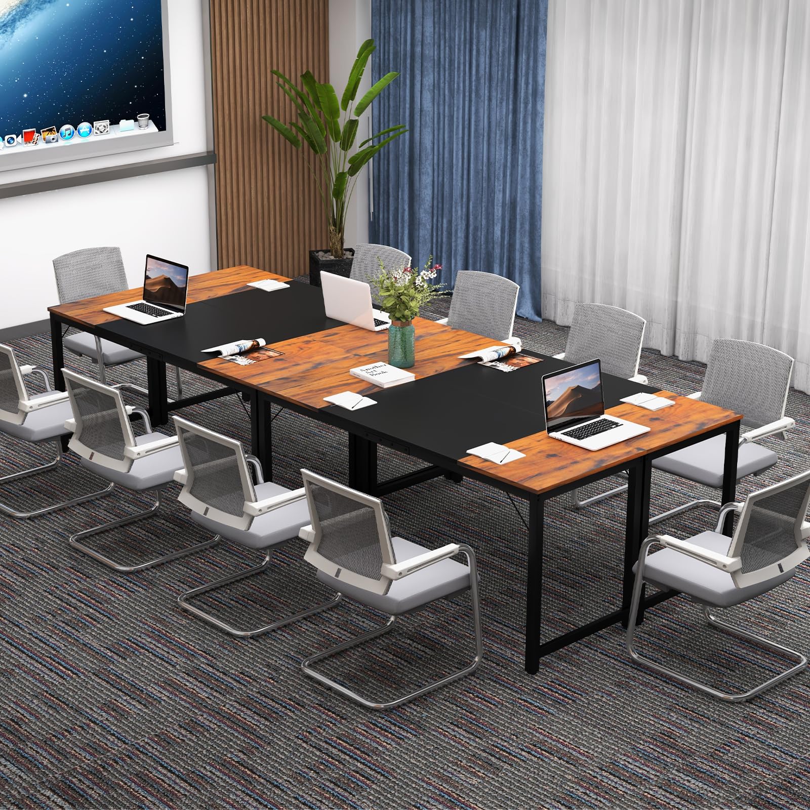 Tangkula 63” x 24” Conference Table, Meeting Table with Metal Frame & Adjustable Foot Pads