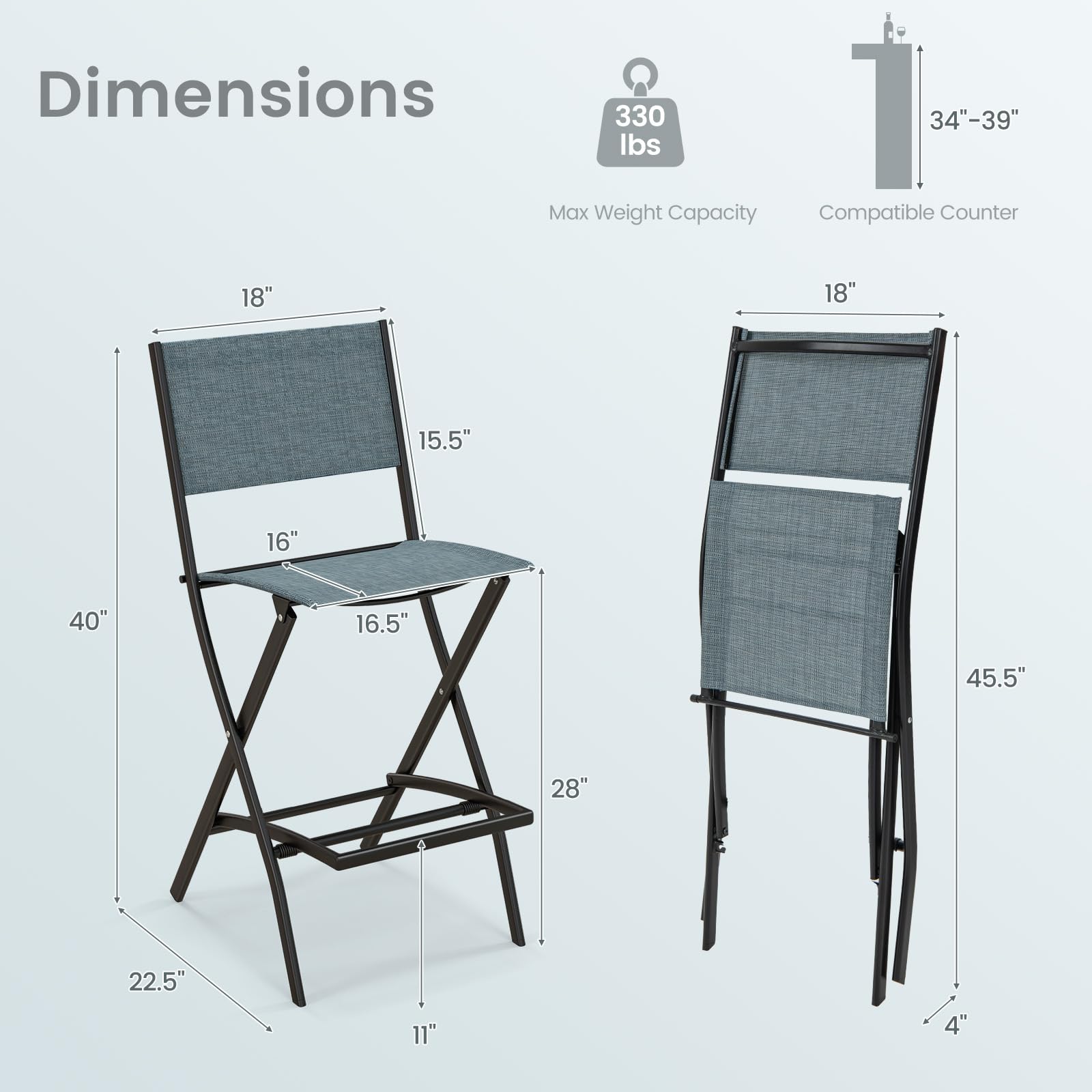 Counter Height Folding Bar Chairs with Back and Footrest - Tangkula