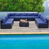 Tangkula 10 Pieces Patio Sofa Set, Outdoor Wicker Conversation Set with Soft Cushions